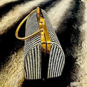 Box HandBag in Black & White with Gold Hardware.